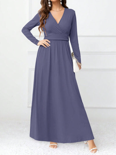 Pocketed Surplice Long Sleeve Maxi Dress Trendsi OMDEL.COM