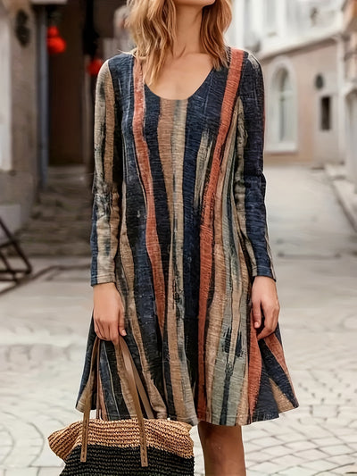 Full Size Contrast Stripes Long Sleeve Mini Dress Trendsi OMDEL.COM