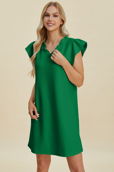 Double Take Full Size Ruffled V-Neck Cap Sleeve Dress Trendsi OMDEL.COM