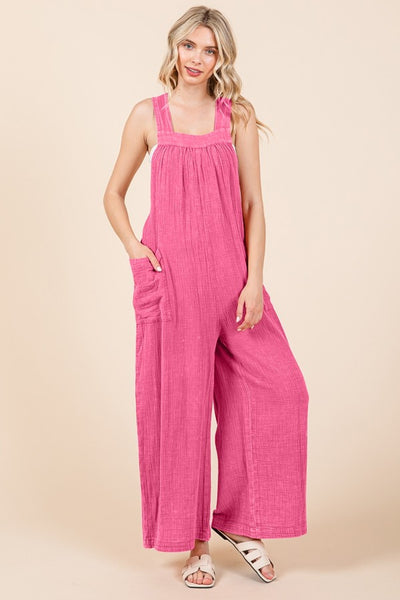 Culture Code Full Size Pocketed Sleeveless Wide Leg Overalls Trendsi OMDEL.COM