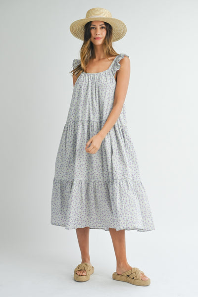 MABLE Floral Ruffle Shoulder Tiered Midi Dress Trendsi OMDEL.COM