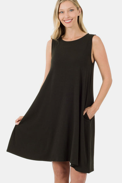 Zenana Full Size Sleeveless Flared Dress with Side Pockets Trendsi OMDEL.COM