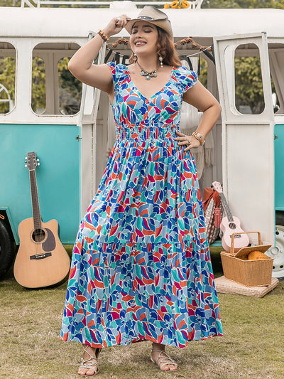 Plus Size Printed Cap Sleeve Dress Trendsi OMDEL.COM