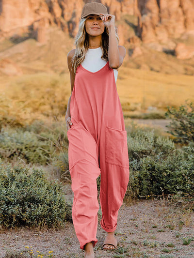 Double Take Full Size Sleeveless V-Neck Pocketed Jumpsuit - OMDEL.COM